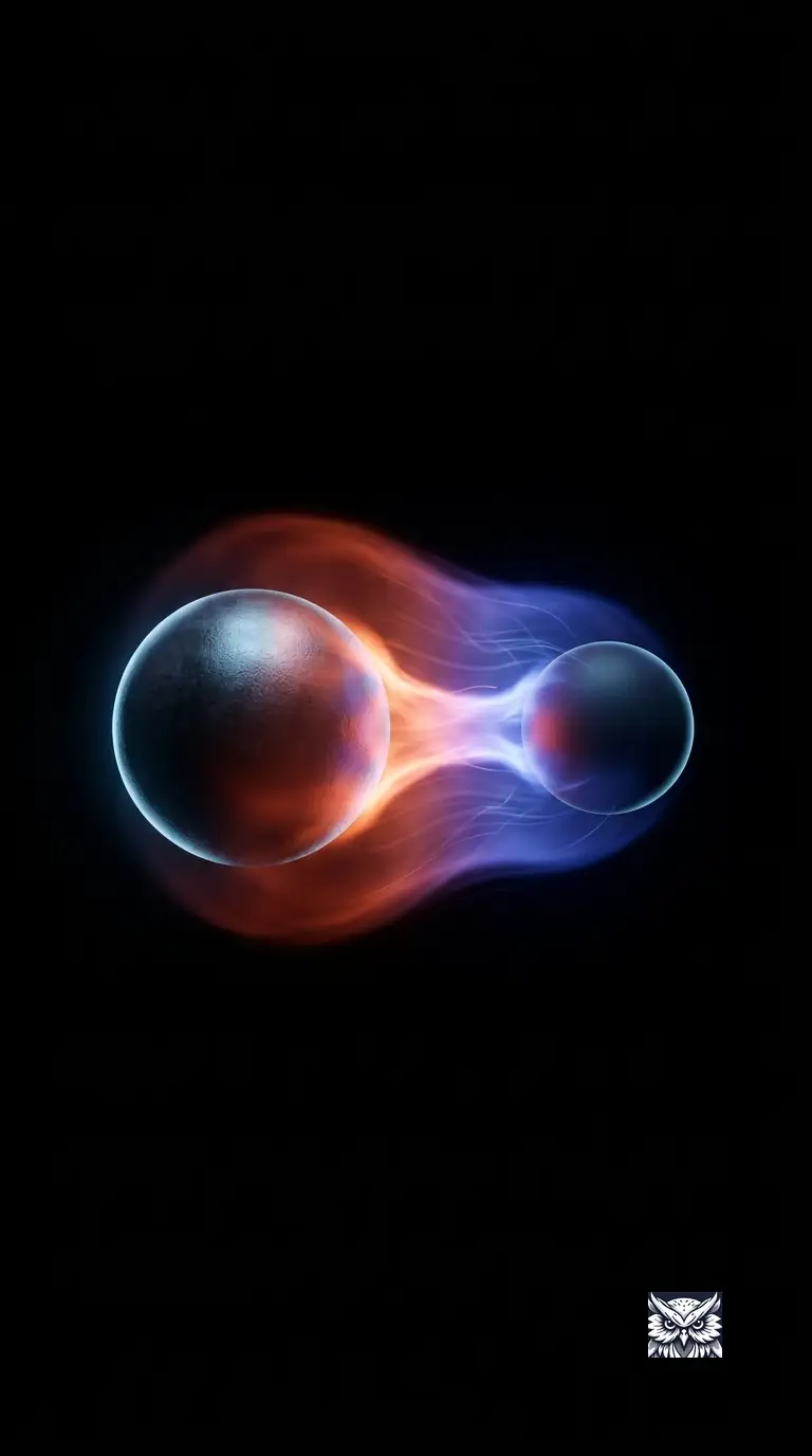 A two-atom bonded molecule with its bond glowing in a colour gradient, showing unequal electron density