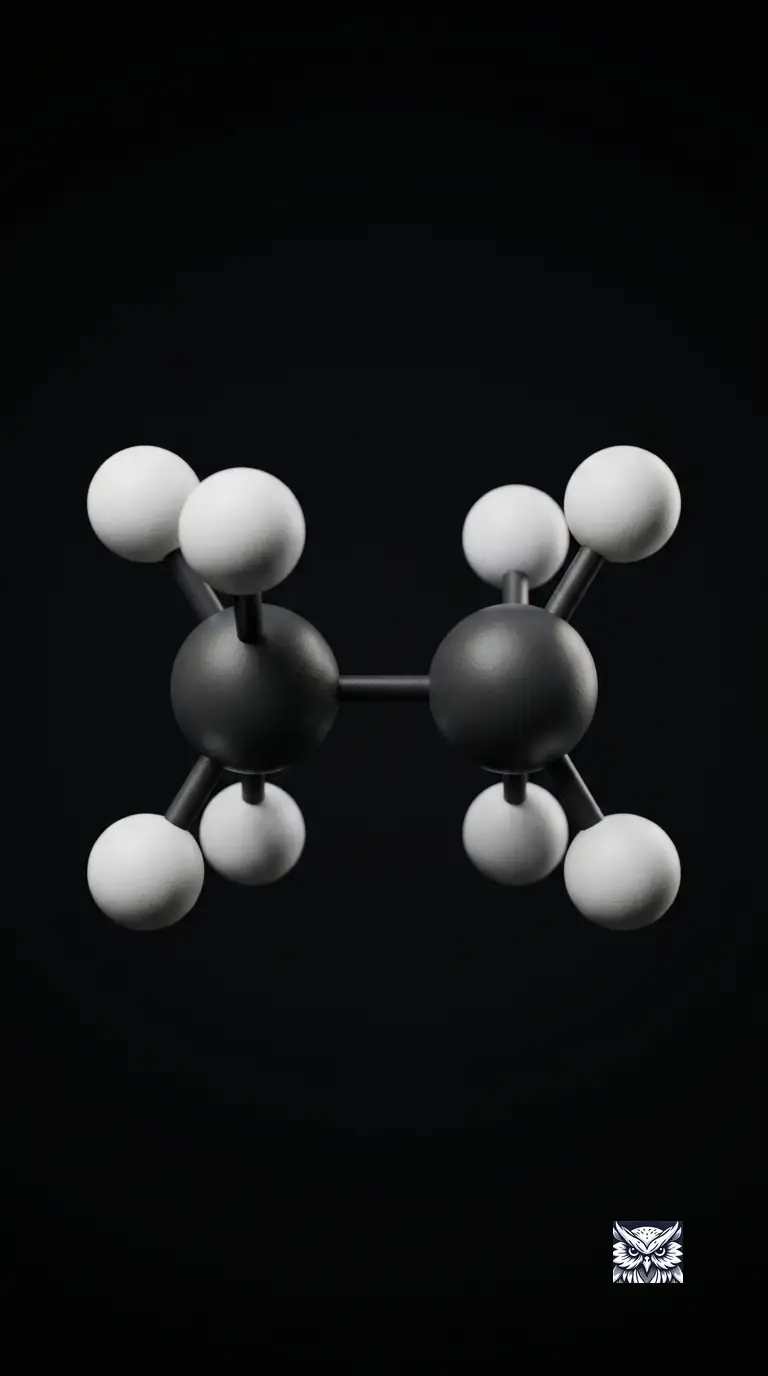 An ethane ball-and-stick molecule, evenly and calmly lit with no dramatic glow on its single bond