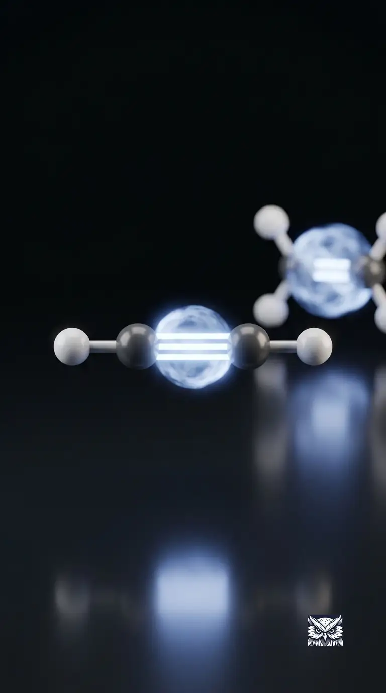 An ethyne molecule with an intensely glowing triple bond and rigid, perfectly linear geometry