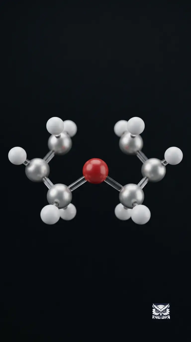 Two carbon chains joined through a central oxygen bridge in a clean, bent, symmetric structure